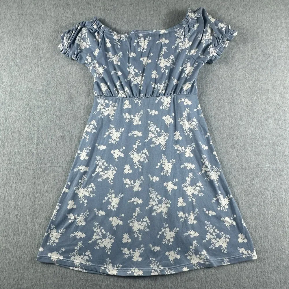 Moon Pink Girls Size 8 Blue White Floral Dress Puff Sleeve